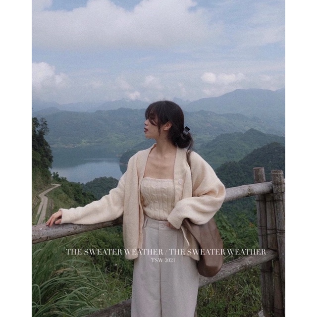 Sét áo khoác len cadigan kèm áo quây len vặn thừng | BigBuy360 - bigbuy360.vn