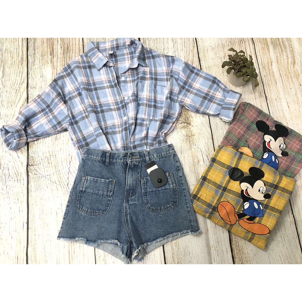 Áo sơ mi nữ kẻ MICKEY 💋❄️🌸