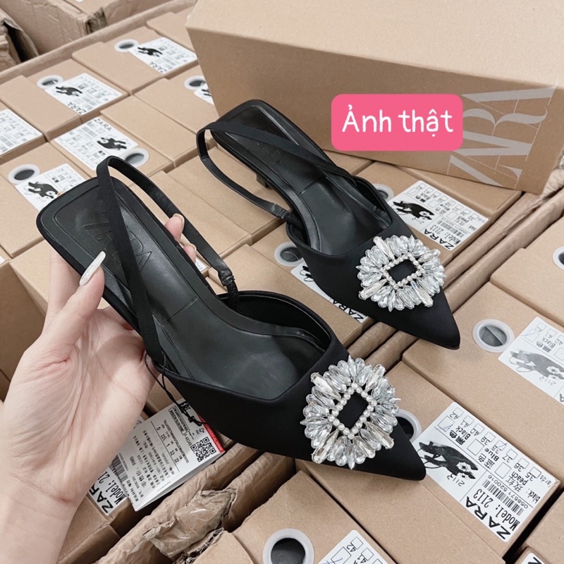 Giày za rà đính đá hàng đẹp có hộp gót nhọn 3p