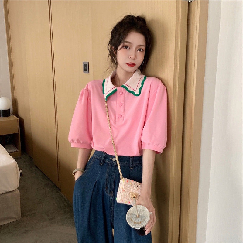 Áo polo Tay Ngắn Phồng Cổ Búp Bê Sang Trọng Dành Cho Nữ