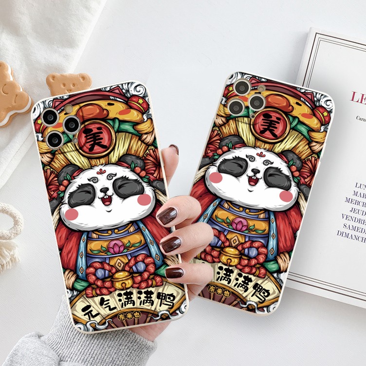 Ốp iphone cạnh vuông GẤU TRÚC thần tài cho ip 6/8/7/plus/x/xr/xsmax/12 pro max/11pro max/13 pro max-nt068