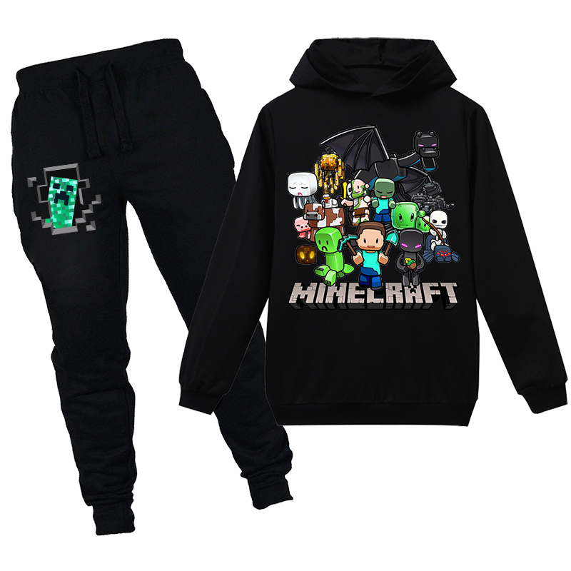 Set quần áo hoodies có nón dài tay in hình chủ đề game Minecraft cho bé