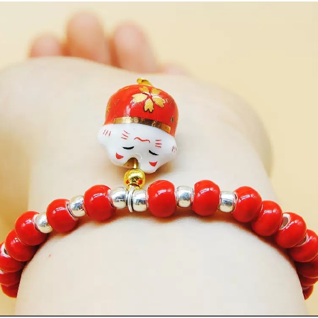 Vòng tay nữ dễ thương mèo thần tài may mắn Maneki neko vòng sứ - The Sóc's Jewelry