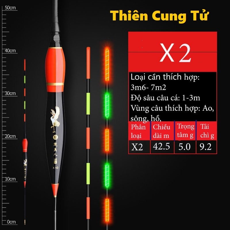 Phao Câu Cá Săn Hàng Đêm Thiên Cung Tử [ Tặng Kèm Pin ] Chất Liệu Carbon Tăm To Chống Mỏi Mắt - Sanami fishing