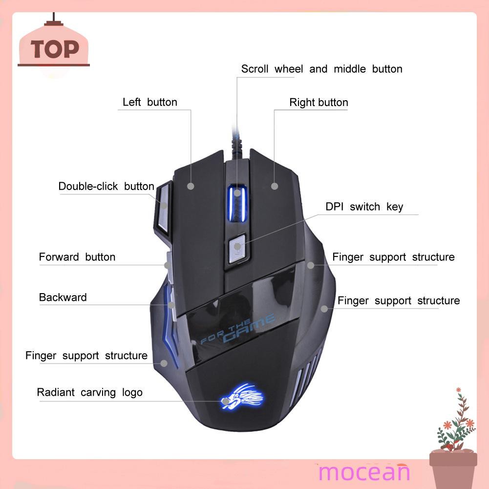 Chuột Gaming Mocean Led Quang Học Có Dây, 7 Nút Bấm, 5500dpi