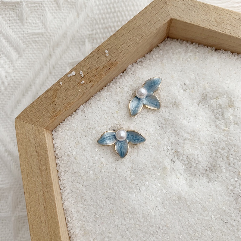 Khuyên tai kẹp không bấm lỗ chốt cố định K242 bằng hợp kim mạ vàng hình bông hoa đính hạt trai dáng ngắn Leous