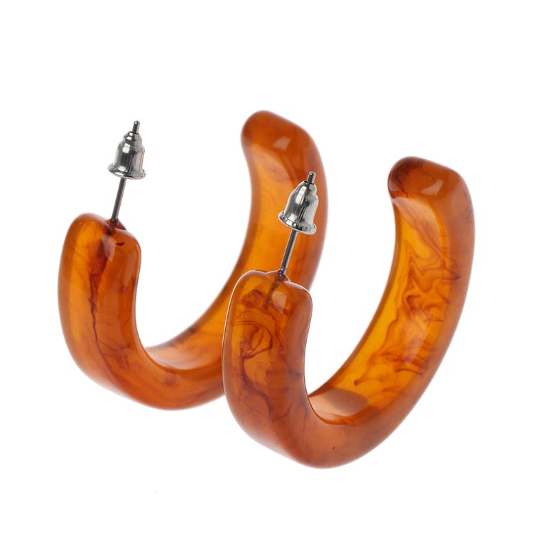 Bông tai hình chữ C bằng nhựa acrylic vân đá cẩm thạch cho nữ