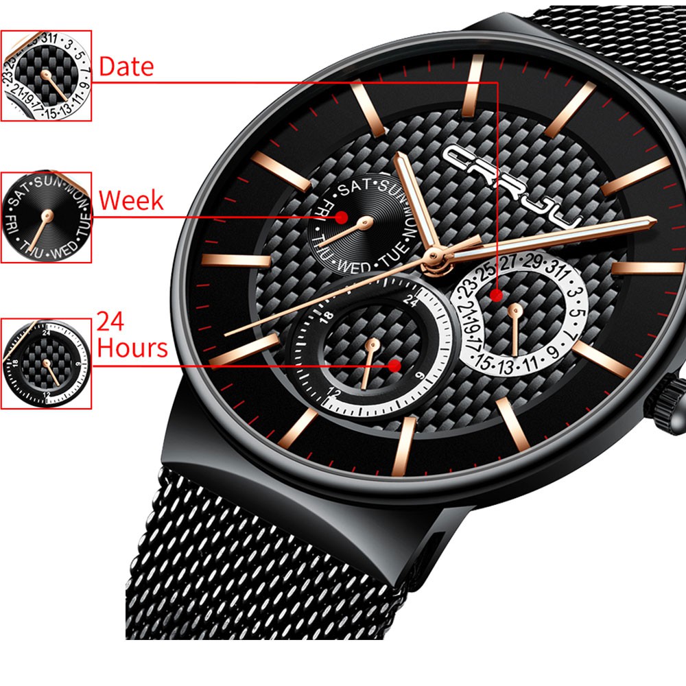 CRRJU 2153S Men's Watches True three eyes waterproof High Quality Steel Wire Mesh  Multi Color