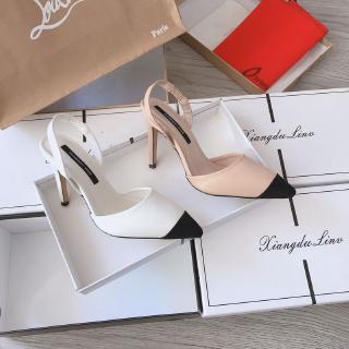 Sandal da phối mũi màu gót 7 phân