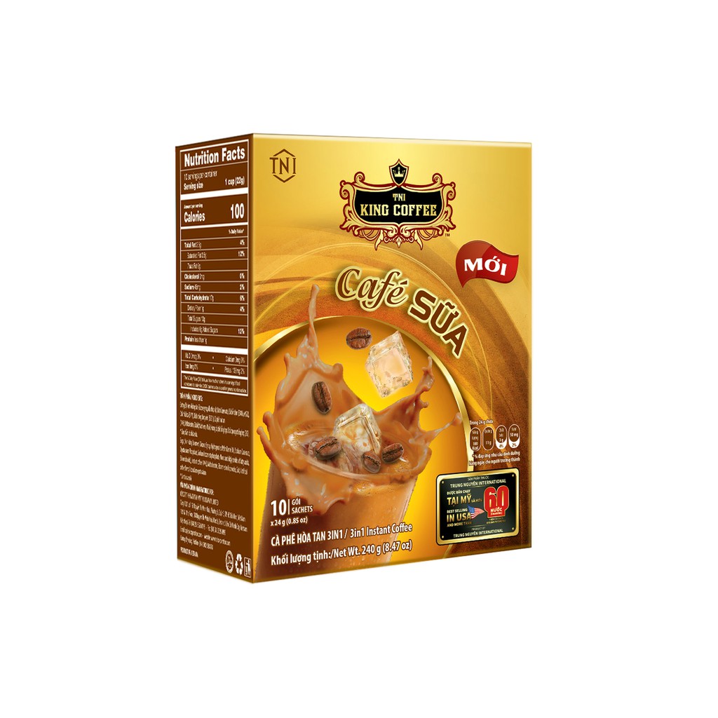 Combo 1 Cà Phê Đen Hòa Tan Espresso KING COFFEE - Hộp 100gói x 2.5g + 1 Cà Phê Sữa Hòa Tan KING COFFEE - Hộp 10gói x24g