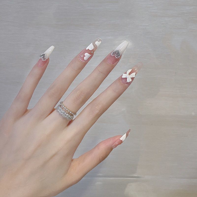 &lt; Handmade &gt; Hình Dán Móng Tay Hình Đám Mây Trắng Chalazie Nơ Mặc Áo Giáp