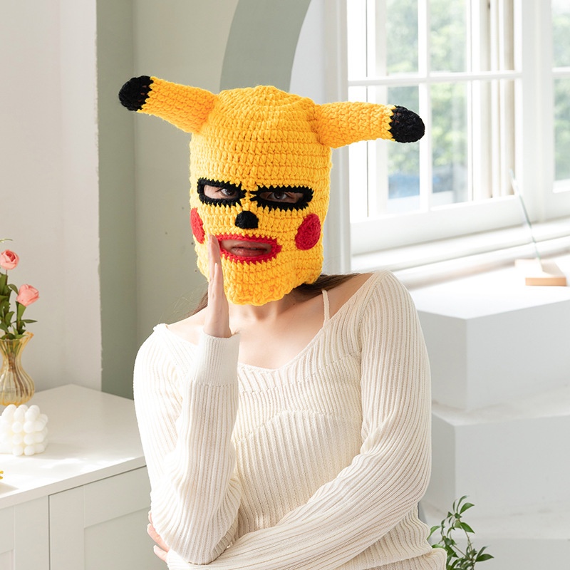 Mũ trùm đầu che mặt thiết kế Pikachu dễ thương hóa trang vui nhộn dịp lễ Halloween Giáng sinh