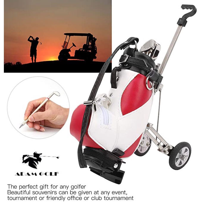 New 2022 - Bộ quà tặng gồm hộp đựng bút hình túi đánh golf + 3 cây bút hình gậy đánh golf + đế kiểu thảm cỏ độc đáo