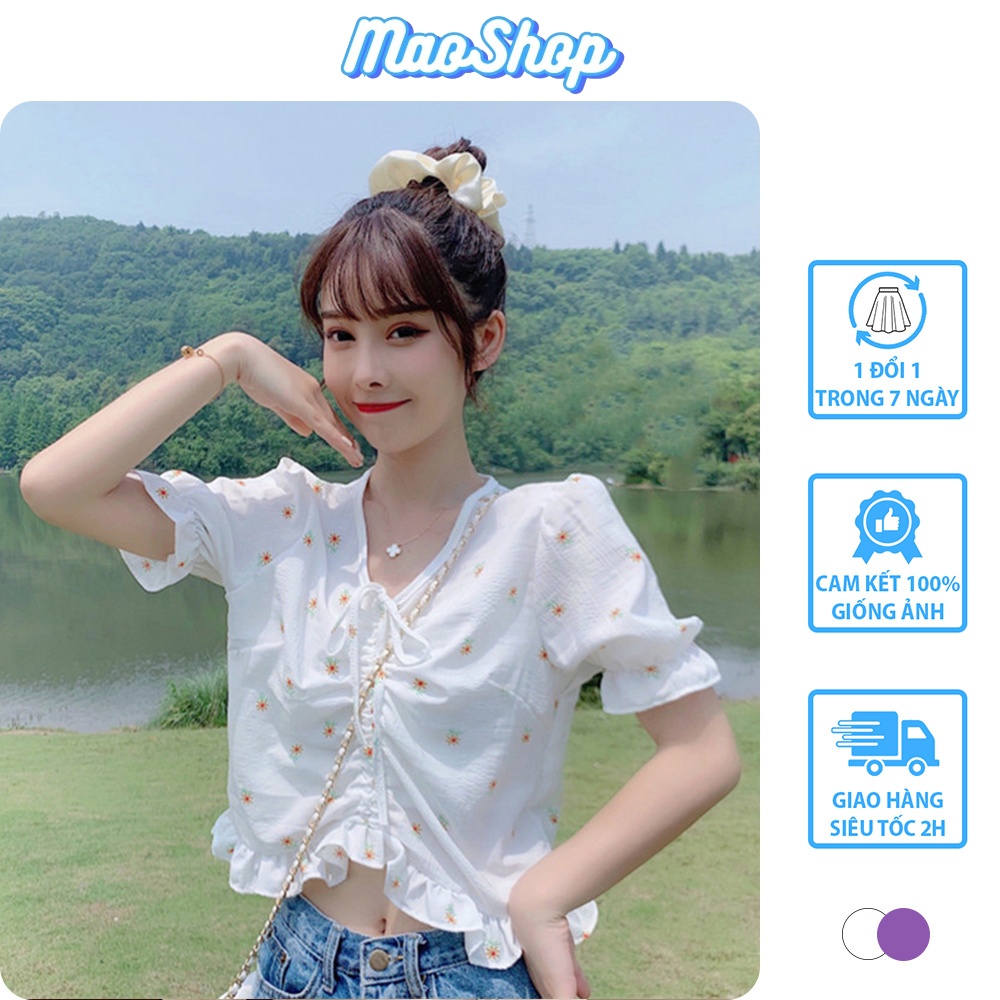 Áo Rút Dây hoa nhí chất vải dày dặn thoáng mát, Áo Ulzzang nữ rút dây ngực phong cách Hàn Quốc C03 - MaoMao