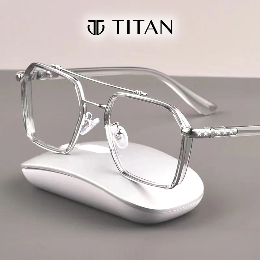 Kính nam nữ Iron Man trắng đen mắt cận gọng vuông, kính thời trang có thể thay được mắt kính râm mát Titan Shop