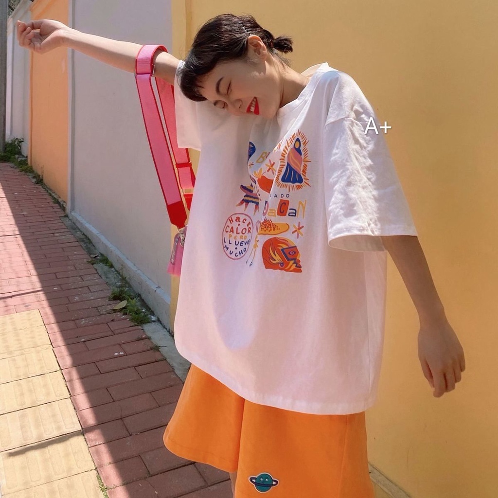 Áo thun nữ tay ngắn dáng rộng phong cách Hàn Quốc