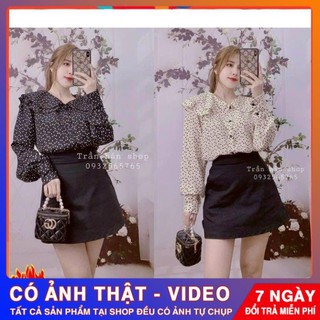 Áo sơ mi nữ chấm bi | sơ mi công sở cổ bèo chấm bi - hàng thiết kế freeship
