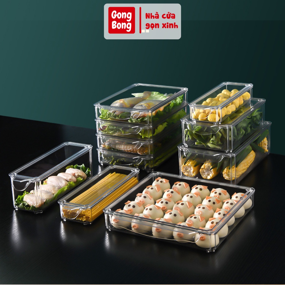 Hộp nhựa đựng thực phẩm trong tủ lạnh trong suốt cao cấp có nắp 4 size đa năng có thể xếp chồng gọn gàng tiện lợi