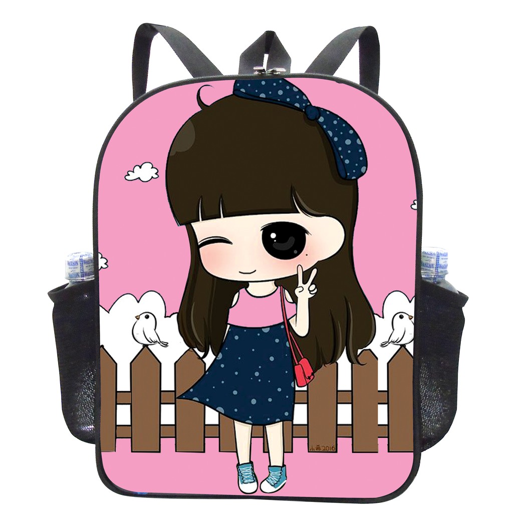 Balo Giá Rẻ in Hình Chibi Dành Đi Học mẫu Giáo, Học Thêm Phiên Bản Màu Hồng