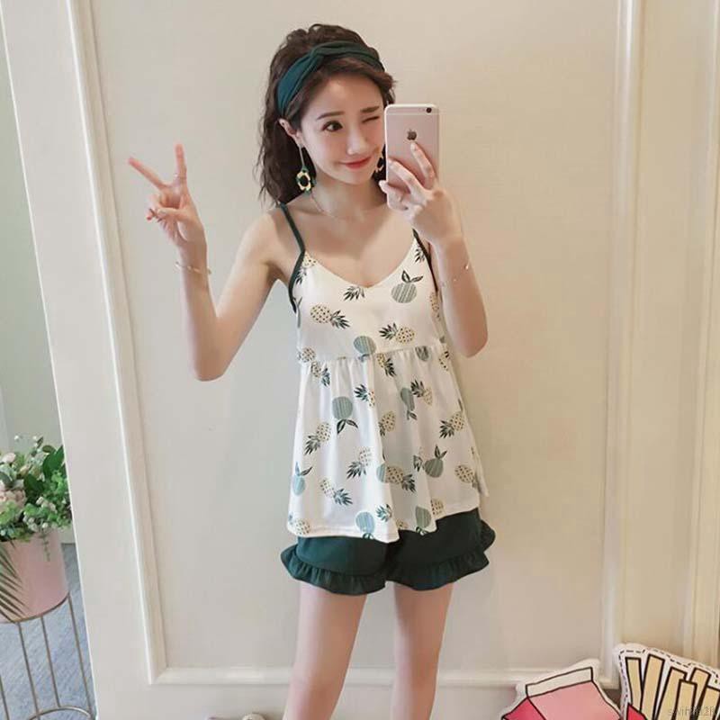 Pijama sát nách cổ chữ V in họa tiết ngọt ngào cho nữ | BigBuy360 - bigbuy360.vn