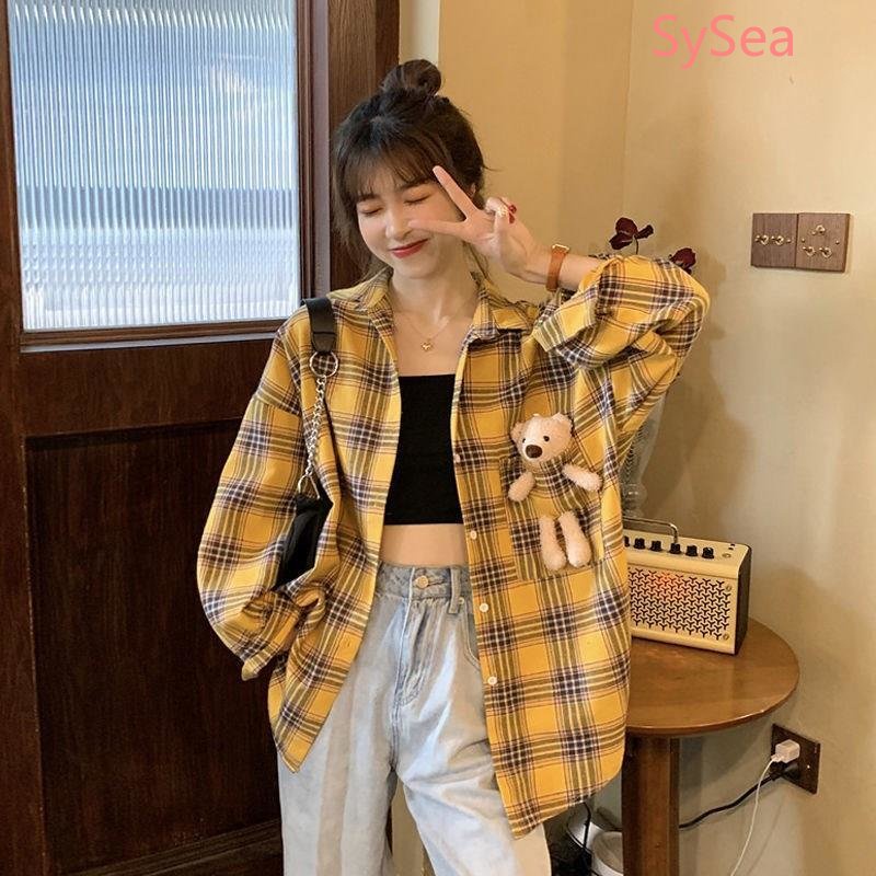 Áo Sơ Mi Caro In Hình Gấu Dễ Thương Cho Nữ