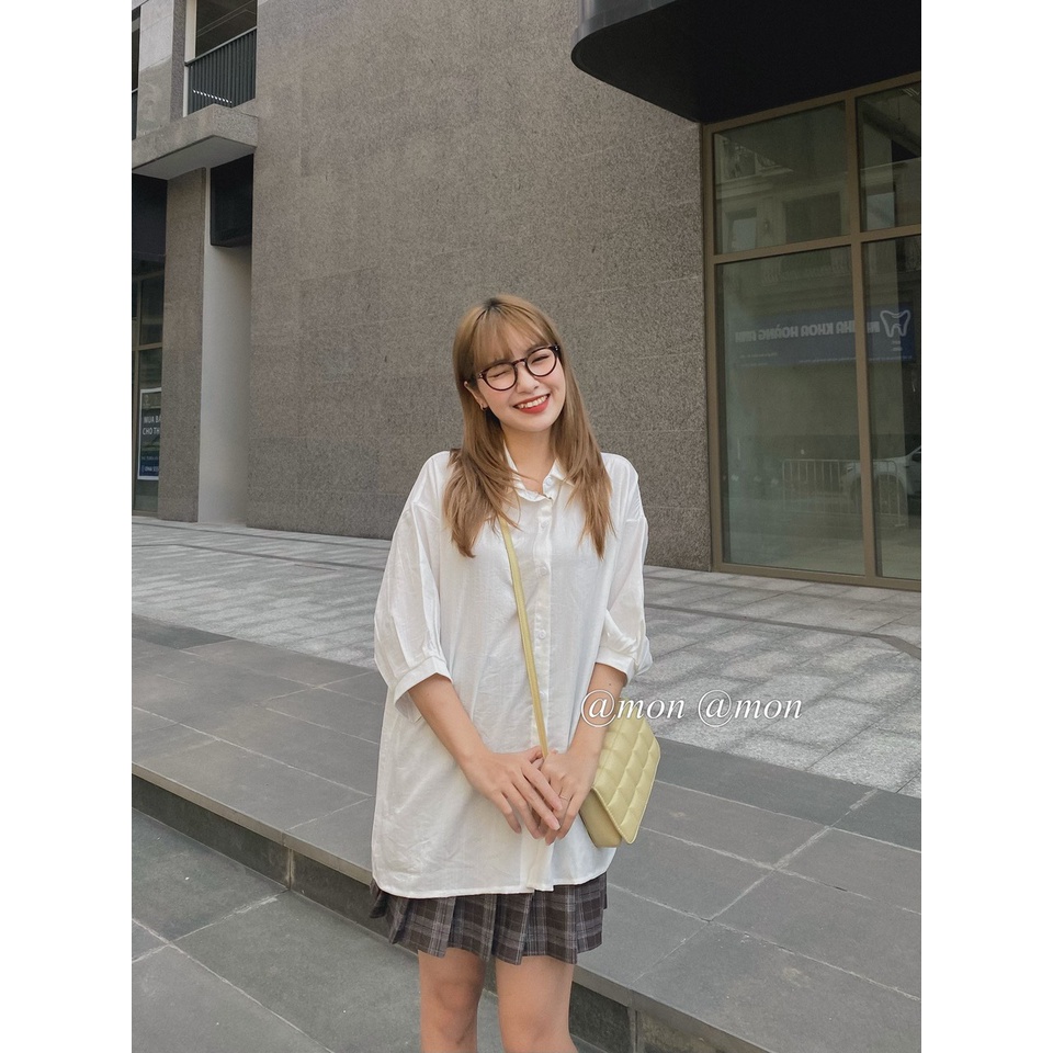 Áo sơ mi trắng Mon chất vải đũi mềm mát form tay lỡ SS0332