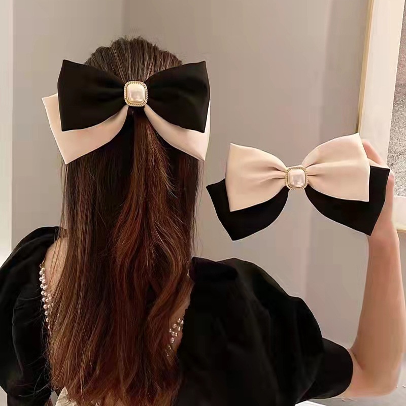 Nơ Kẹp Tóc Cỡ Lớn Màu Trắng/Đen Thời Trang Phong Cách Hàn Quốc Cho Nữ