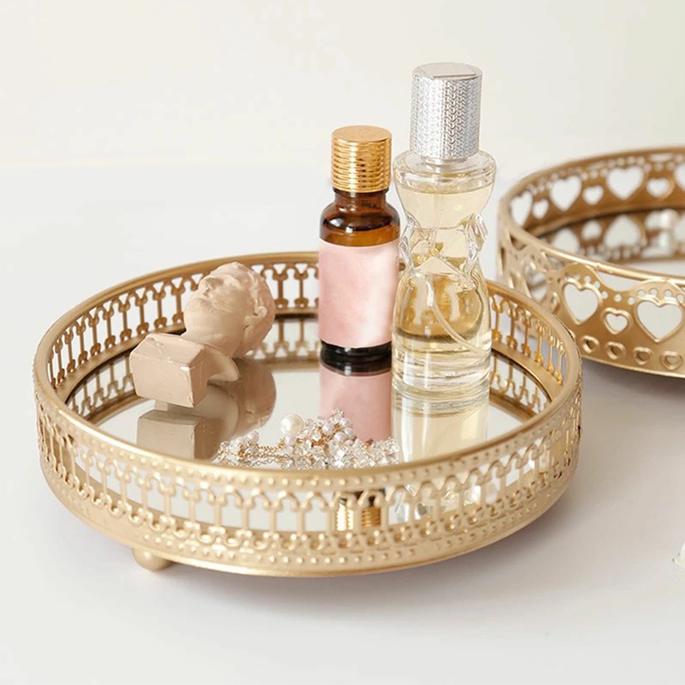 [Khay Gương Vàng Nhà Tổ Chức Trang Sức Khay Vanity Nước Hoa Tủ Quần Áo Khay Trang Trí, Khay Trang Điểm Kính Hiển Thị Cho Phòng Tắm Phòng Ngủ Bảo Quản Mỹ Phẩm