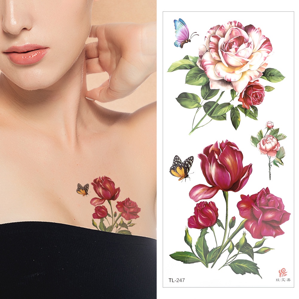 Hình Xăm Tạm Thời Chống Nước Hình Hoa Hồng Thời Trang Cho Nữ