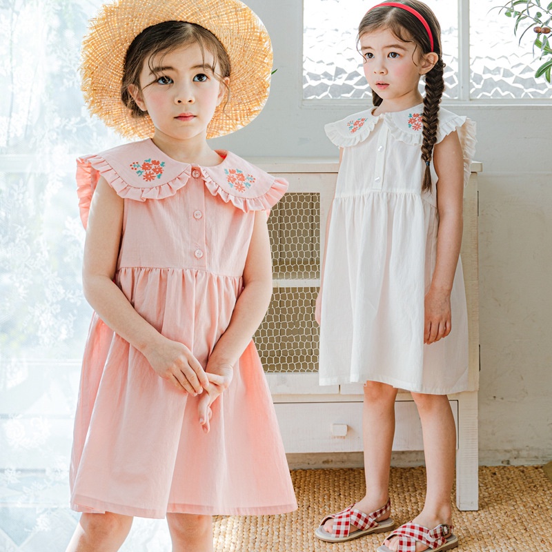 Váy cổ thêu hoa Bebezoo cho bé gái 2 màu BEB2OP119