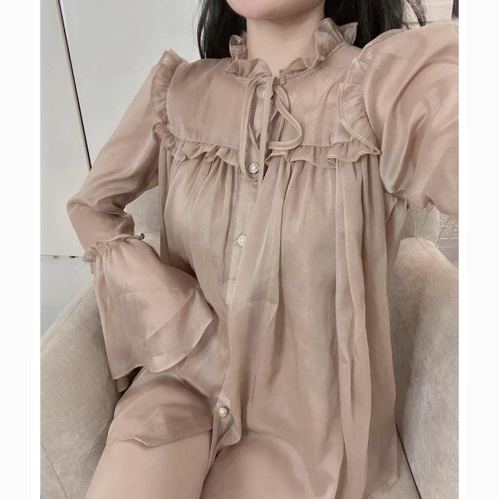 Áo sơ mi tay bèo chất tơ mềm kèm lót