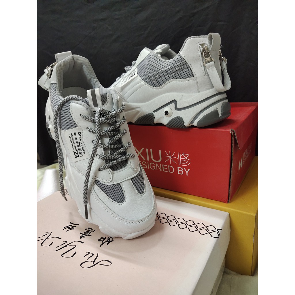 Giày Sneaker nữ da phối lưới có dây kéo phía sau rất cá tính