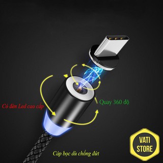 Cáp sạc từ hút nam châm đầu Iphone | micro USB | Type C xoay 360 độ dây dù,có LED cao cấp
