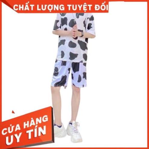 Đồ bộ bò sữa form rộng unisex chất thun cotton mịn mát. Đồ bộ mặc nhà, dạo phố freesize 65kg nam nữ mặc đều được K077