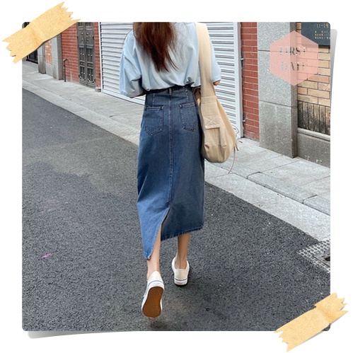 (SẴN) Chân Váy bò dài FIRST DATE chân váy jean denim  chữ A chân váy jeans trơn basic đơn giản dễ phối | BigBuy360 - bigbuy360.vn