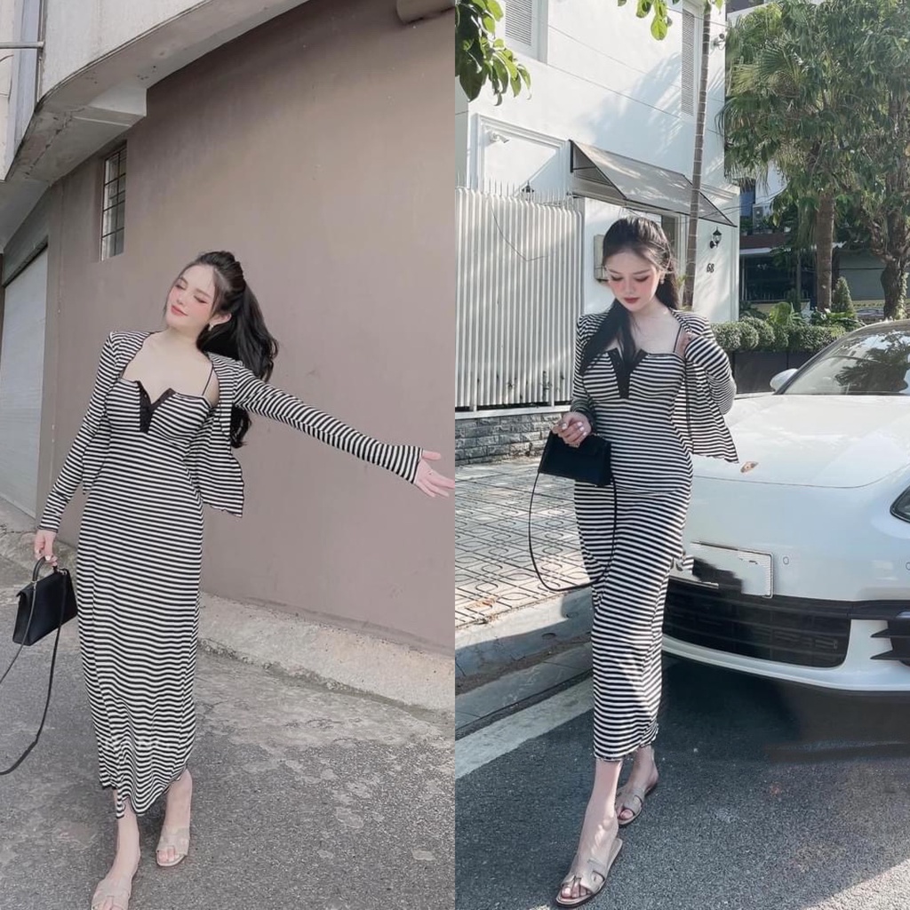 Set đồ nữ áo + váy 2s maxi cài khuy set body sang chảnh Annastore