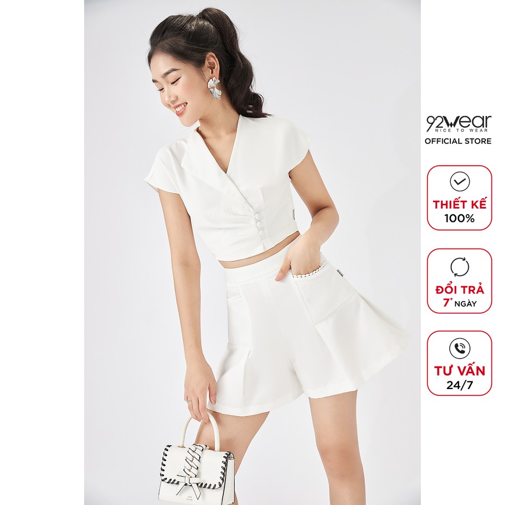 Áo sơ mi Croptop 92WEAR vạt lệch công sở đi dạo ASA1618