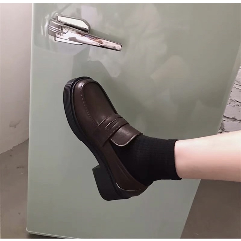 Giày búp bê mũi vuông giày oxford mũi vuông đế cao