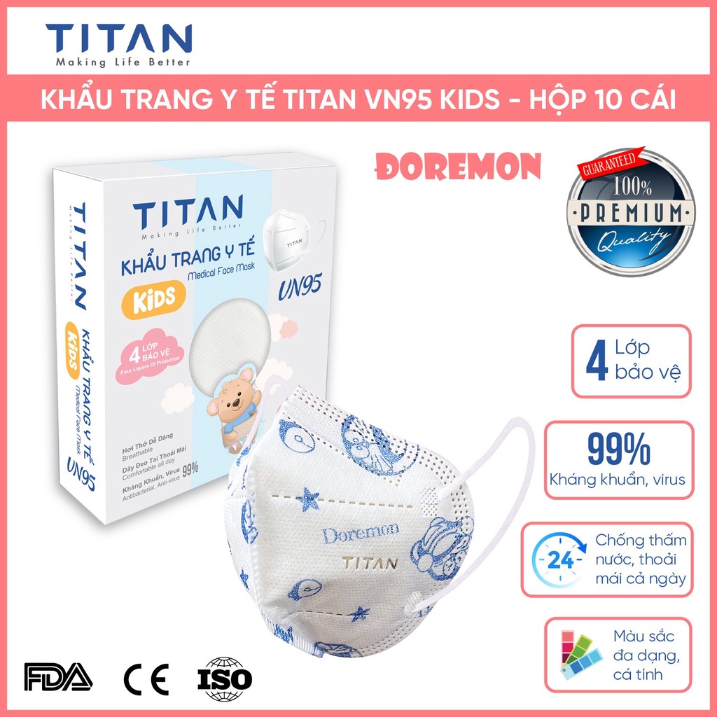FAMAPRO x TITAN VN95 KIDS COMBO 5 HỘP Khẩu trang y tế cao cấp 4 lớp kháng khuẩn