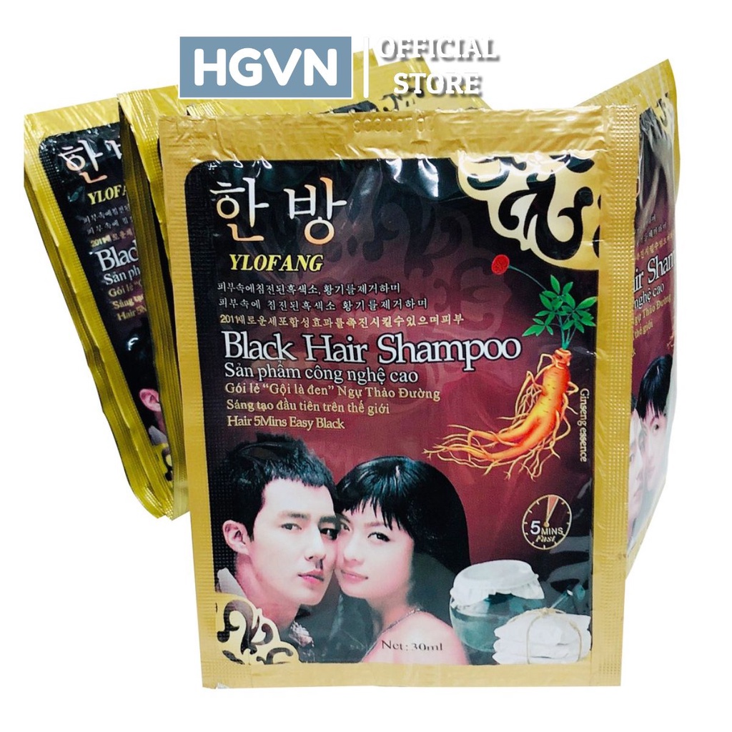 Dầu Gội Nhuộm Đen Tóc HGVN Chiết Xuất Từ Nhân Sâm HQ Black Hair Shampoo (30ml)