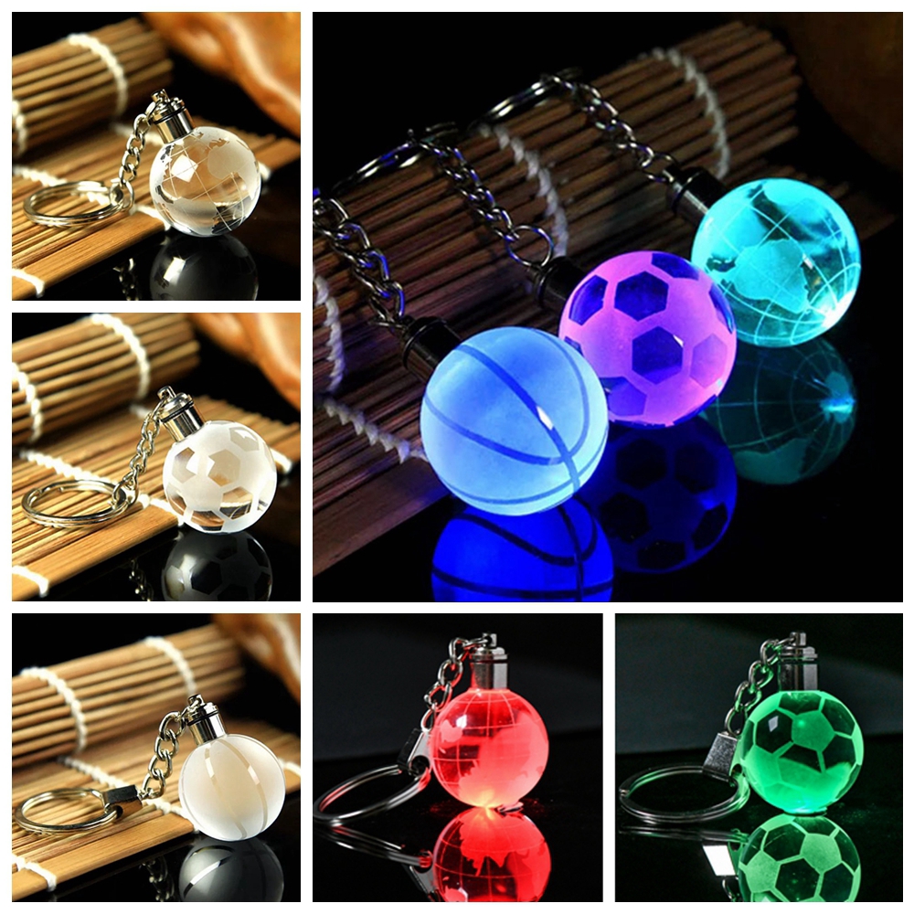 Móc Khóa Hình Quả Bóng Có Đèn LED Phát Sáng Bằng Kính