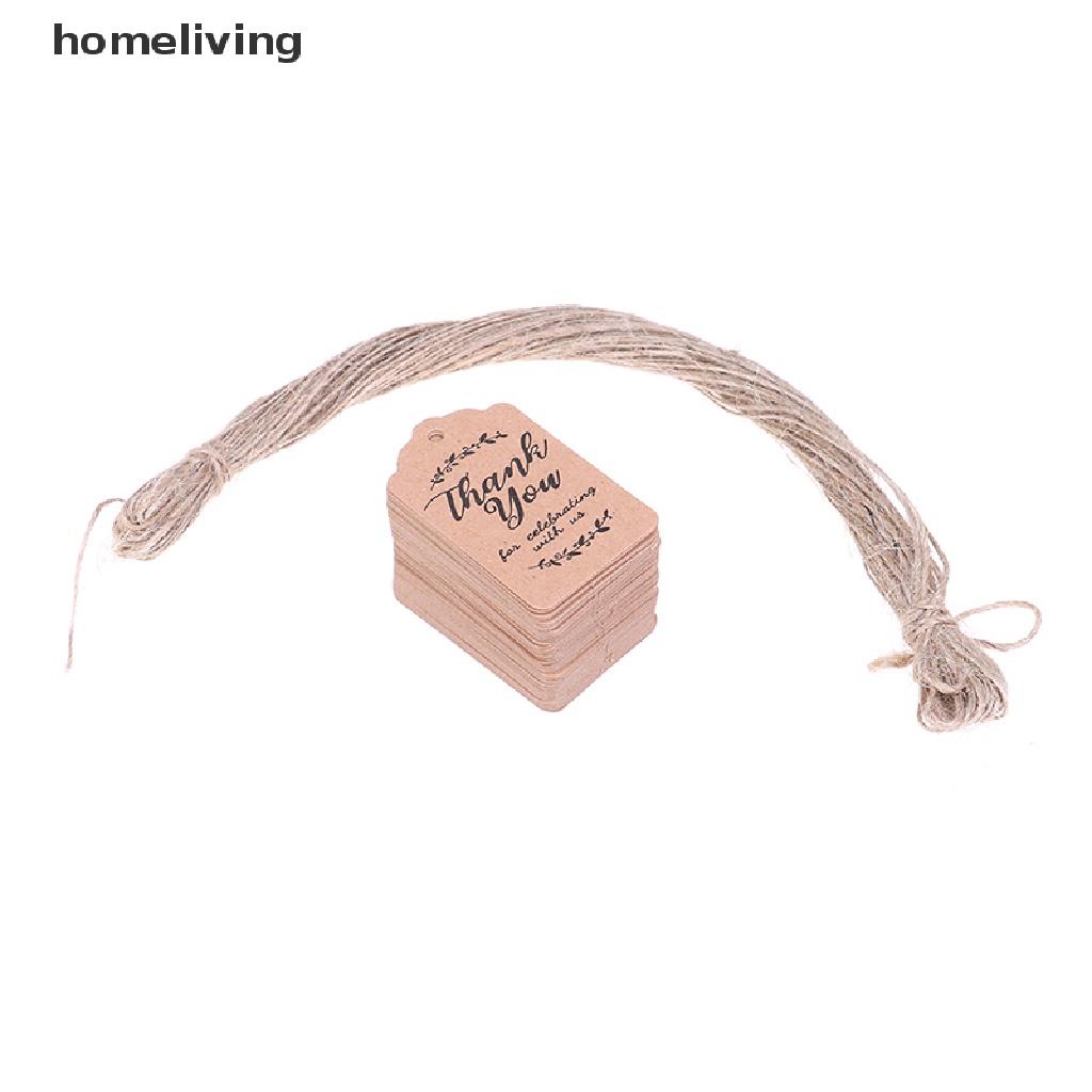 Set 100 Thẻ Giấy Nâu In Chữ Thank You Dùng Để Trang Trí Quà Tặng