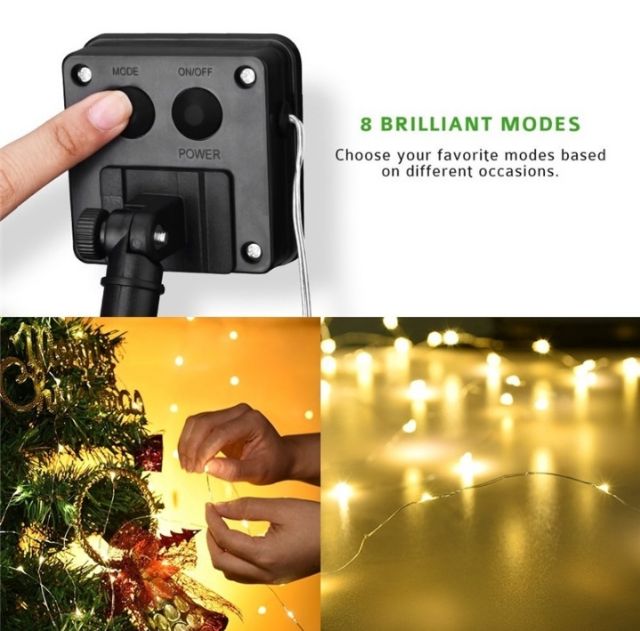 • HCM •Dây Đèn LED Đom Đóm Fairy Light 12/22/32/42M Năng Lượng Mặt Trời