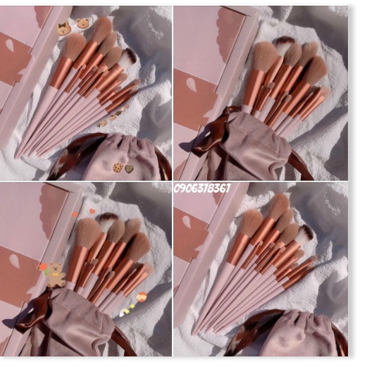 🌸 Bộ 13 Cọ Make-Up Chuyên Nghiệp FIX Hồng full túi lông và hộp 🌸
