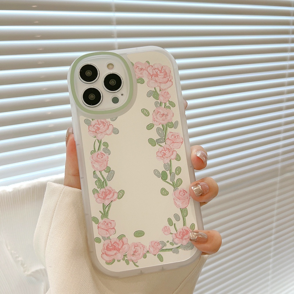 Ốp lưng iphone Ốp Điện Thoại Silicone Có Giá Đỡ Hình Hoa Hồng Sơn Dầu Cho iPhone13 iPhone13 12pro max 11 xr 8+ Dinuo case