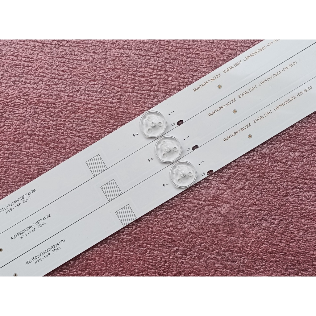 BỘ THANH ĐÈN LED TIVI SHARP 40LE280 40LE380, HÀNG MỚI 100%, BỘ 3 THANH, MỖI THANH 6 BÓNG 3V, DÀI 77,5cm
