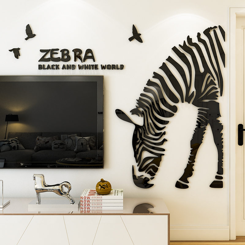 Tranh dán tường mica 3d decor khổ lớn chú ngựa vằn Zebra phong cách bắc âu hiện đại Nhiều Size - EPeBen