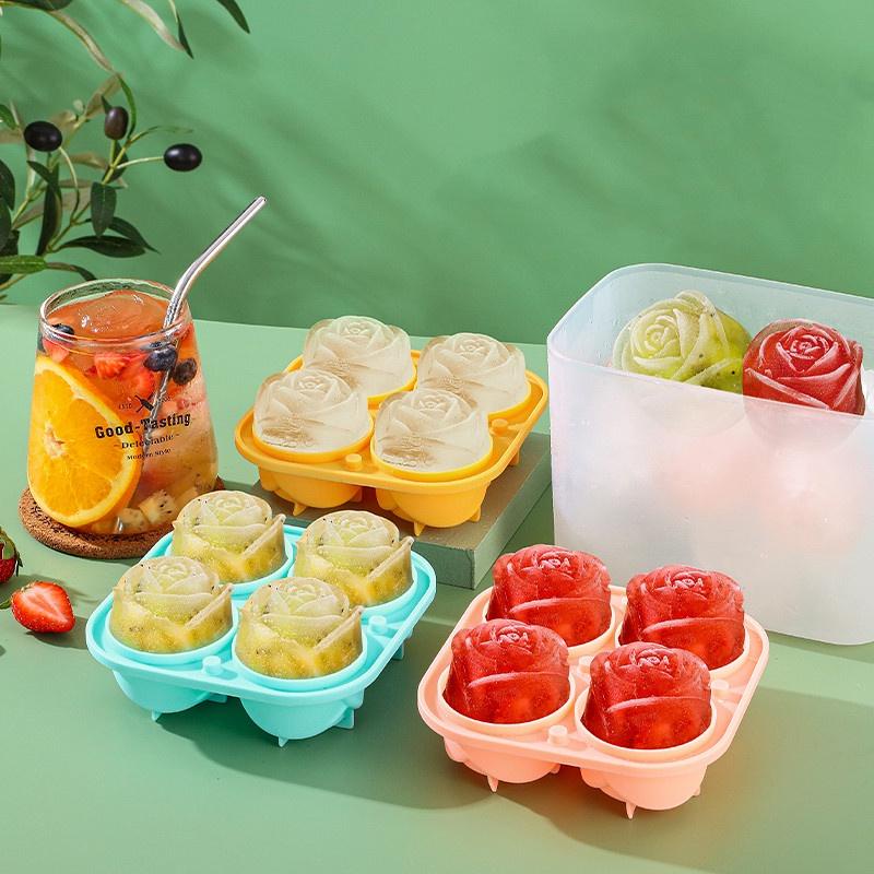 PVN44015 Khuôn Silicone Làm Đá Viên Hình Hoa Hồng Kèm Nắp Đậy Dễ Tháo Gỡ