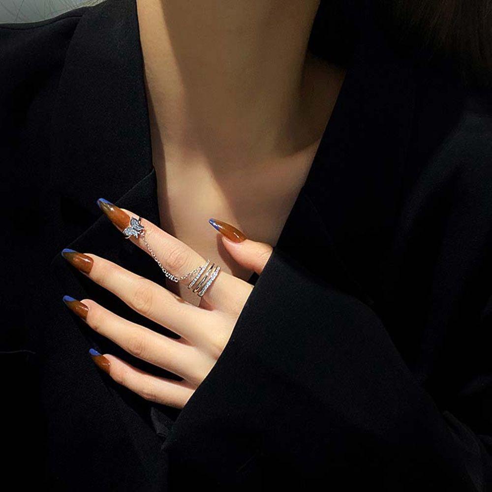 Nhẫn Hở Hai Đầu Nối Dạng Hình Học Bất Đối Xứng Đơn Giản Phong Cách Hip hop Cá Tính Cho Nữ