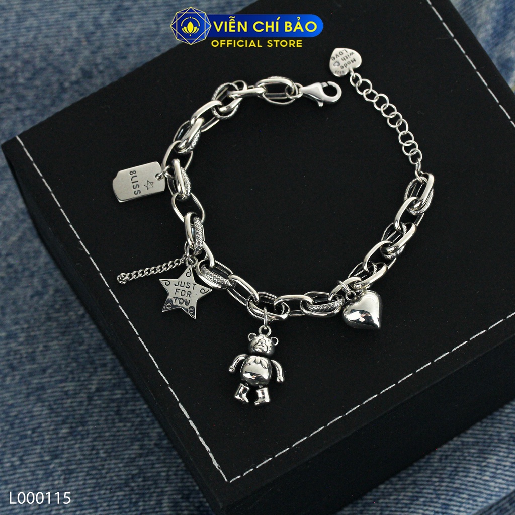 Lắc tay bạc nữ Bearbrick charm cá tính chất liệu bạc 925 thời trang phụ kiện trang sức Viễn Chí Bảo L000115